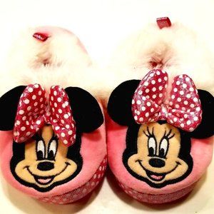 Size 7/8 Disney GIRLS MINNIE MOUSE SLIPPERS~ Warm Cozy~ PINK POLKA DOT~ Like New